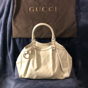 GUCCI white Leather Sukey Guccissima Medium Tote
13.5"L x 5"W x 9"H